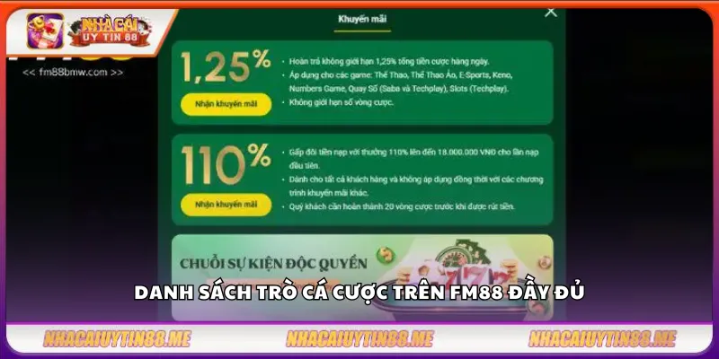FM88 – Nền tảng cá cược an toàn và chuyên nghiệp 3 Danh sách trò cá cược trên FM88 đầy đủ